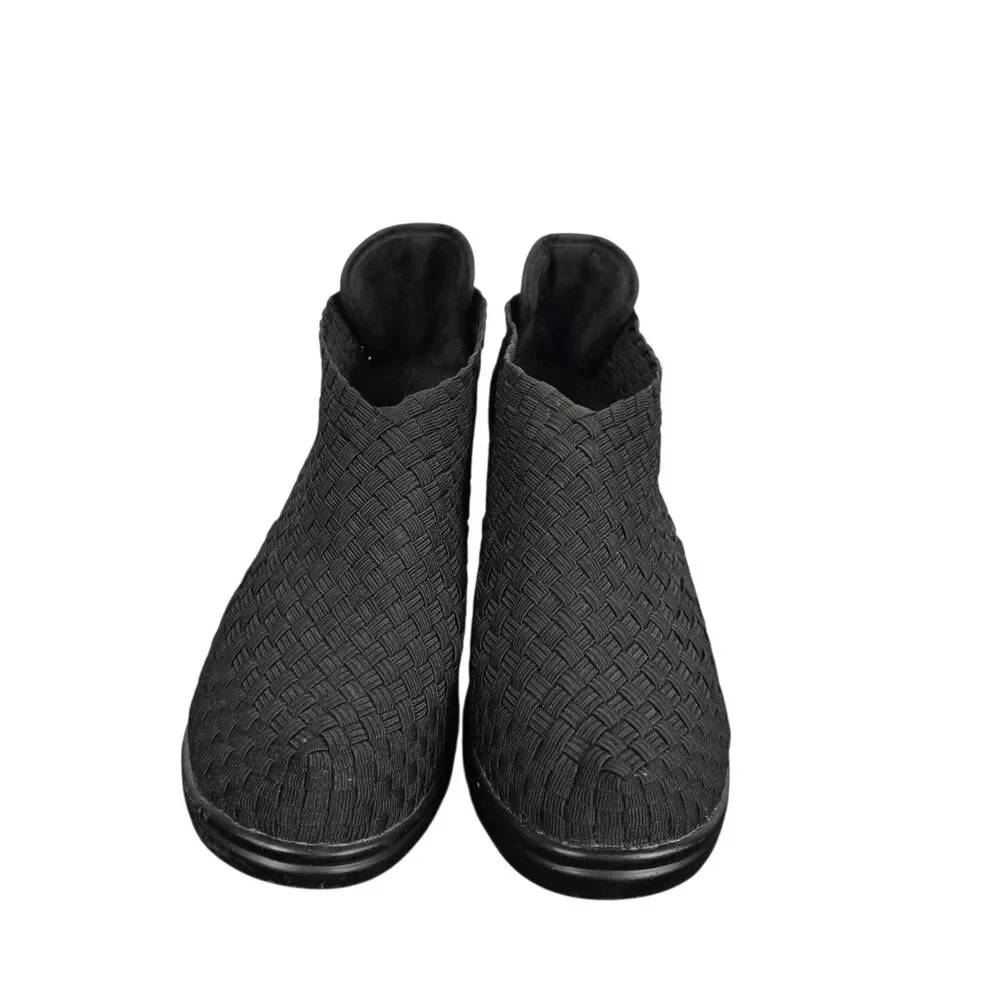 Bernie Mev Chesca Ankle Boots Sz 38 US 7.5 - 8 Black Woven Block Heel